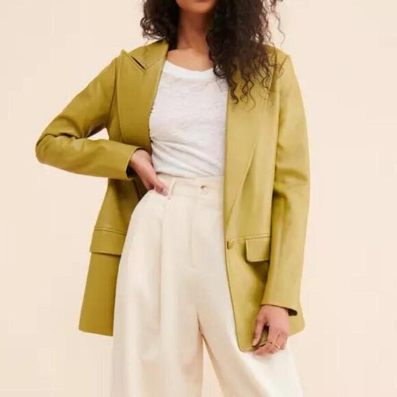Hutch Anthropologie Green Faux Leather Blazer Size XS - Picture 1 of 8